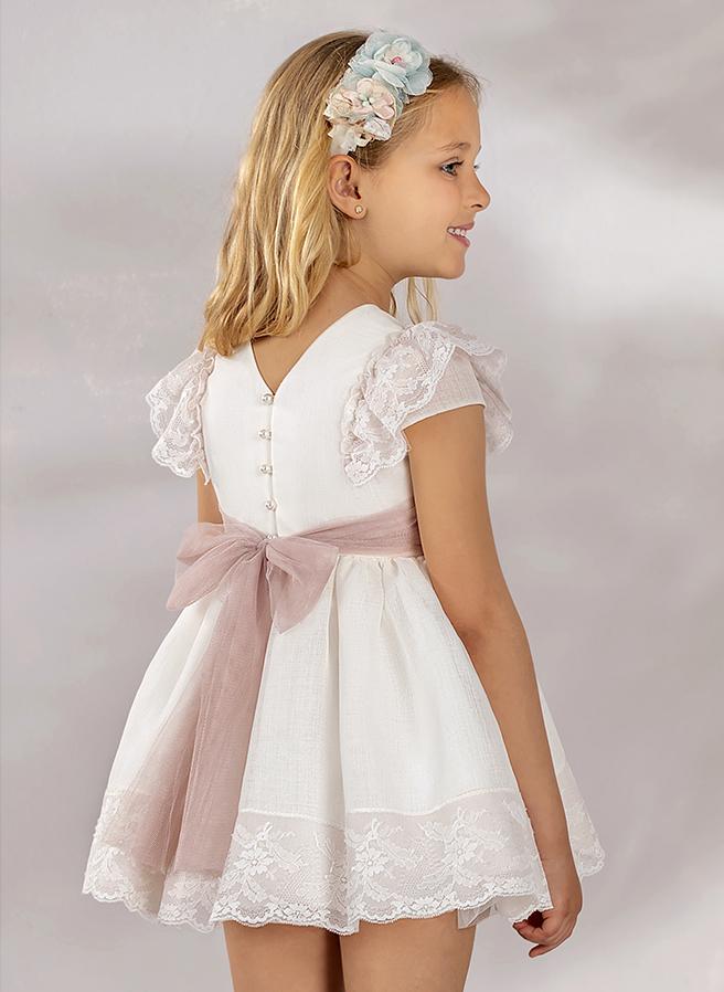 Vestido de niña de flor blanca, vestido de niña de encaje rústico