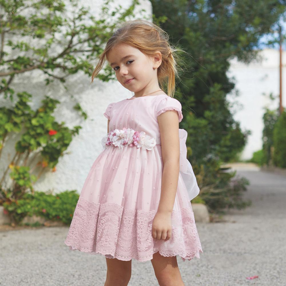 Vestido de niña Ceremonia y Arras Amaya tul bordado rosa modelo 593418