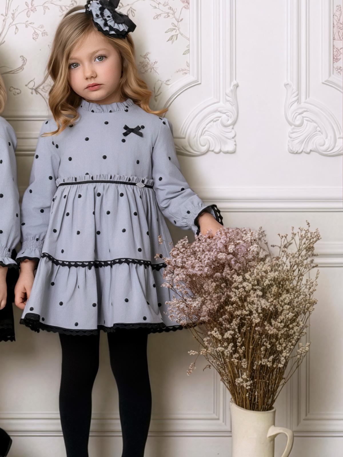 Vestido manga larga niña gris con lunares Miranda 040-0224-V