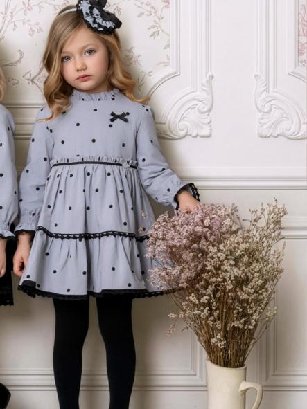 Vestido manga larga niña gris con lunares Miranda 040-0224-V [0]