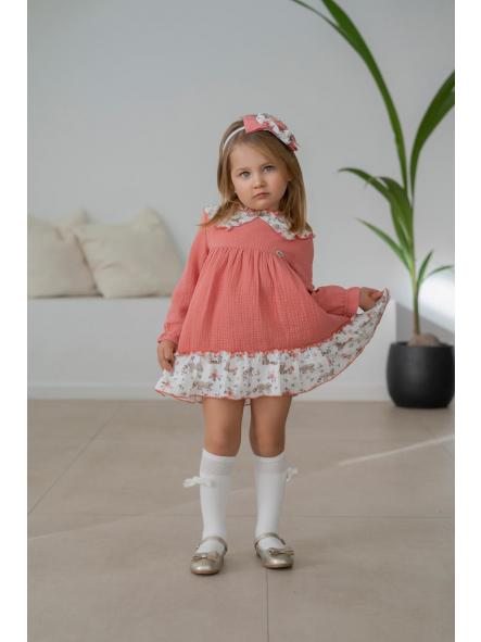 Vestido de manga larga niña MIRANDA salmón 0603/V