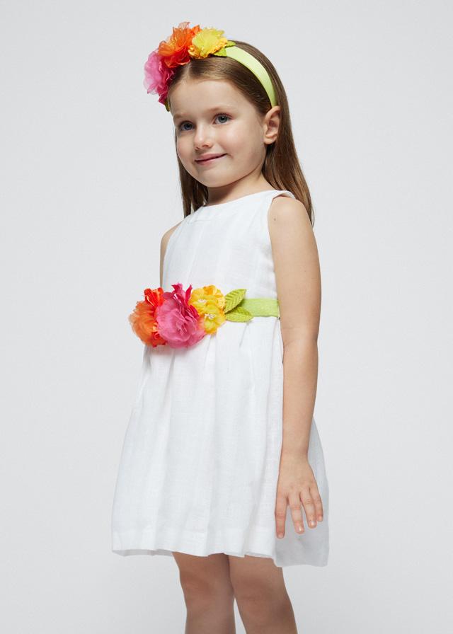 Vestido tirantes niña MAYORAL blanco cinturon flores 3959