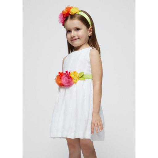 Vestido tirantes niña MAYORAL blanco cinturon flores 3959