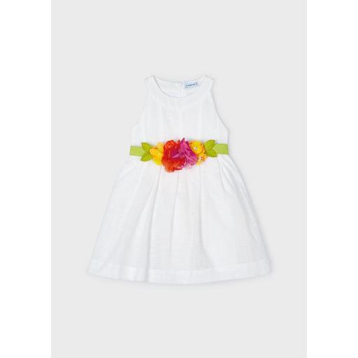 Vestido tirantes niña MAYORAL blanco cinturon flores 3959 [1]