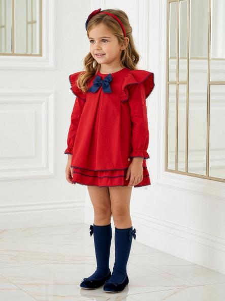 Vestido niña rojo con lazo azul marino Miranda 040-231-V [1]