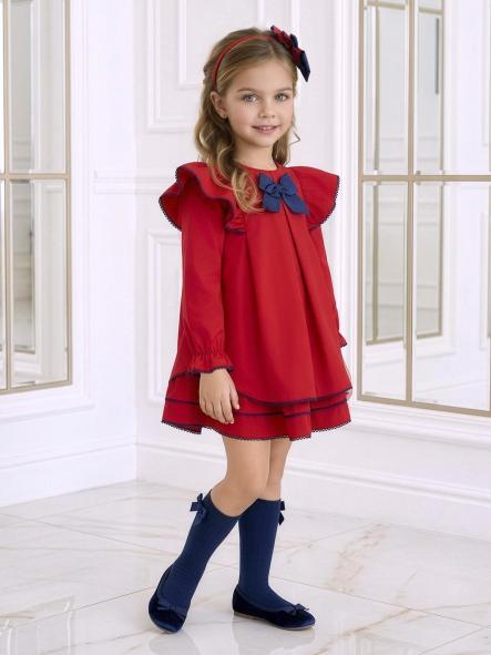 Vestido niña rojo con lazo azul marino Miranda 040-231-V [0]
