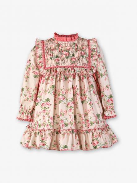 Vestido manga larga niña rosa con flores Miranda 040-226-V [1]