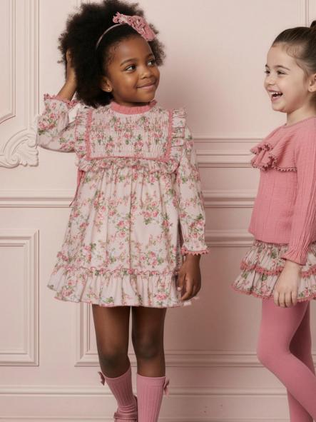 Vestido manga larga niña rosa con flores Miranda 040-226-V [0]