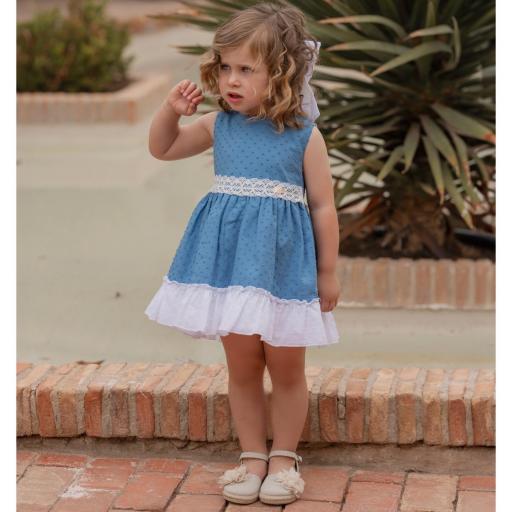 Vestido de tirantes de vestido para niña MIRANDA plumeti azul 614-v