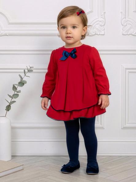 Vestido rojo con lazo azul marino bebé niña Miranda 040-131-V [0]