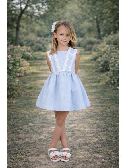 Vestido de tirantes niña NEKENIA azul con tul 2621830