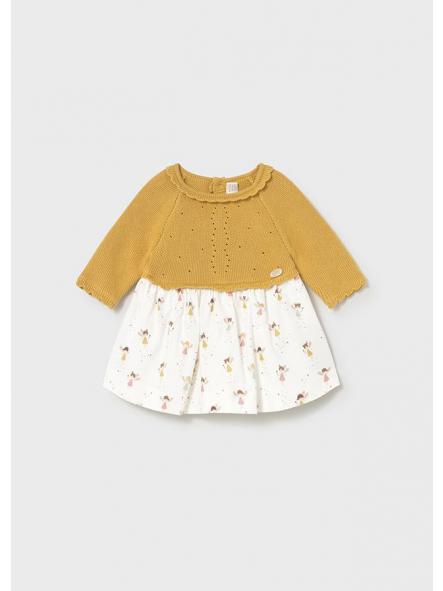 Vestido de bebe niña MAYORAL tricot combinado manzanillla 2821