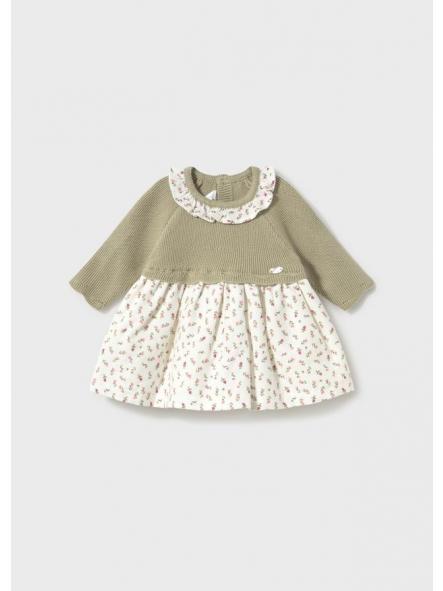 Vestido manga larga bebe niña MAYORAL tricot verde combinado  16-02805-029 [1]