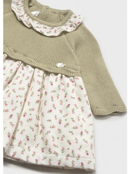 Vestido manga larga bebe niña MAYORAL tricot verde combinado  16-02805-029 [3]