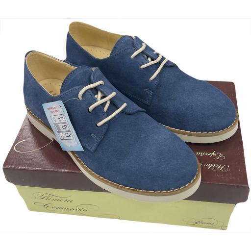 Zapato comunión blucher para niño YOWAS afelpado piel azul iris [0]