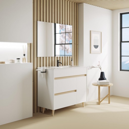 Mueble de baño Kaori con patas 2 cajones y 1 puerta de Amizuva [1]