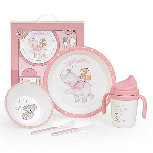 SET VAJILLA BEBÉ ELEFANTE ROSA REGALO BEBÉ [1]