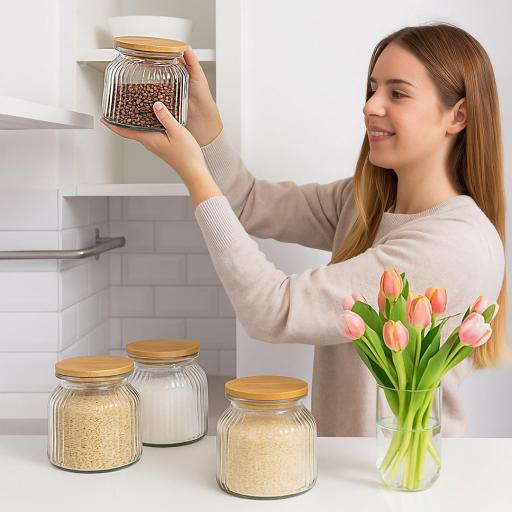 BOTE DE COCINA DE CRISTAL CON TAPA DE BAMBÚ 600 ML [0]