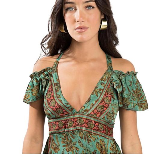 VESTIDO VERDE MUJER TIRANTES ESTAMPADO