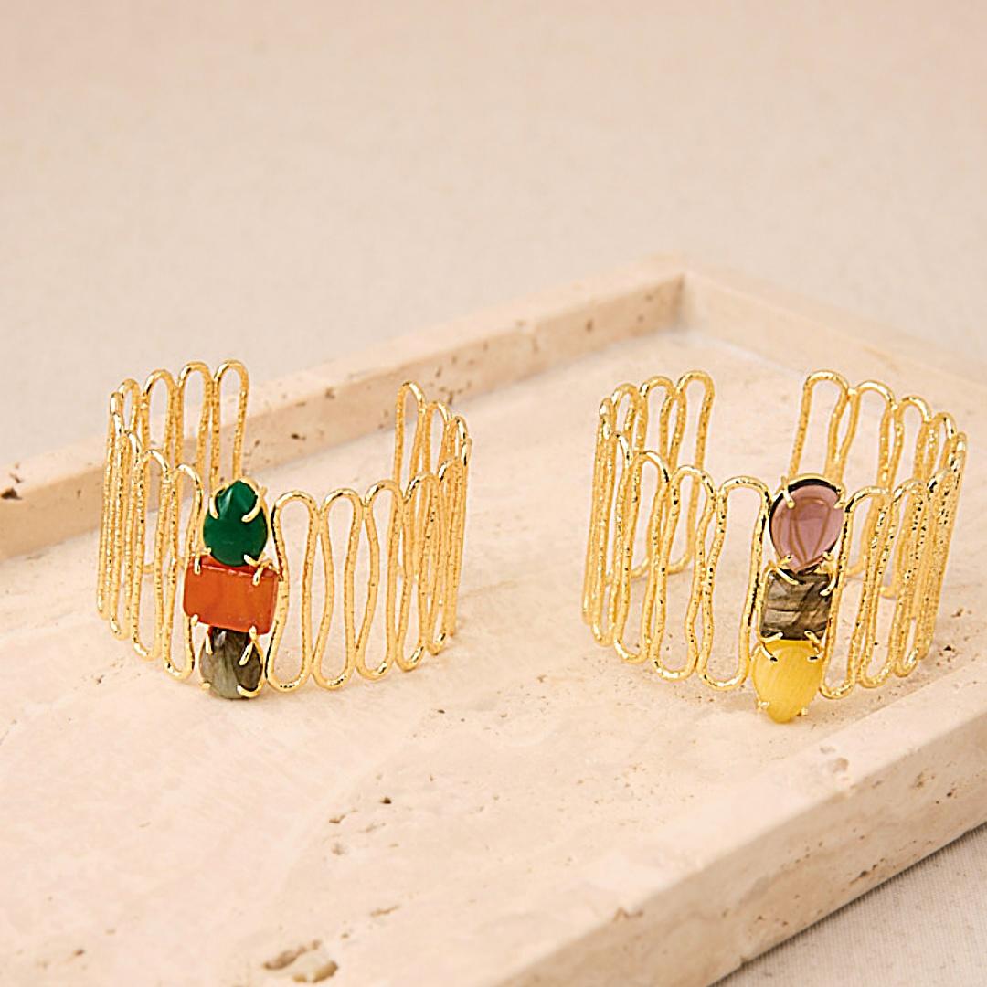BRAZALETE MUJER LATIDO BAÑO ORO/ PIEDRAS SEMIPRECIOSAS