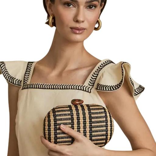 BOLSO CLUTCH OVALADO DE RAFIA CON RAYAS LATIDO [0]