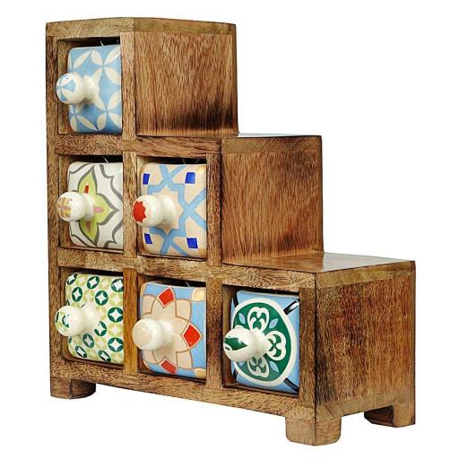 JOYERO DE MADERA CON 6 CAJONES ESTILO ARTESANAL [0]