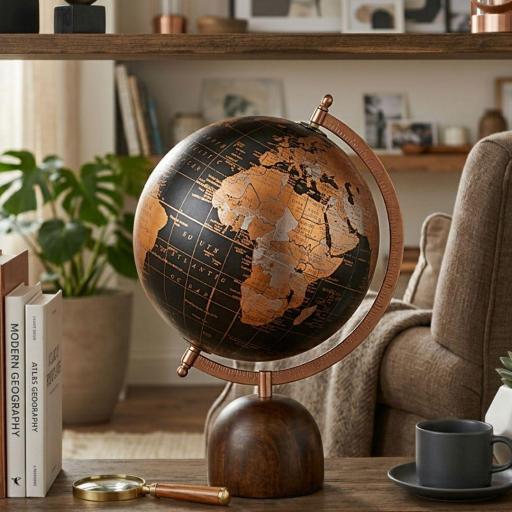 GLOBO TERRÁQUEO DECORATIVO 20 CM NEGRO Y DORADO [0]