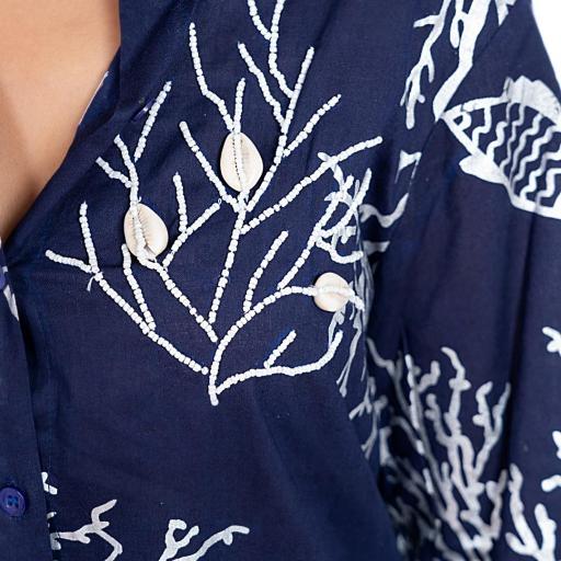 VESTIDO CAMISERO MARINO CON CORALES Y CONCHAS [1]