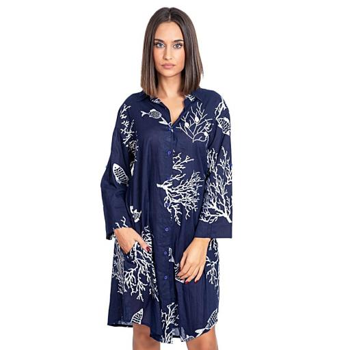 VESTIDO CAMISERO MARINO CON CORALES Y CONCHAS [2]