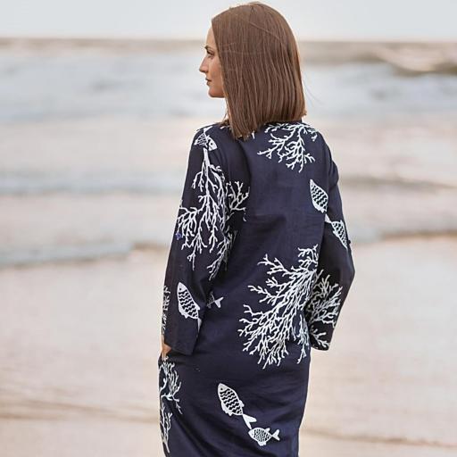 VESTIDO CAMISERO MARINO CON CORALES Y CONCHAS [3]