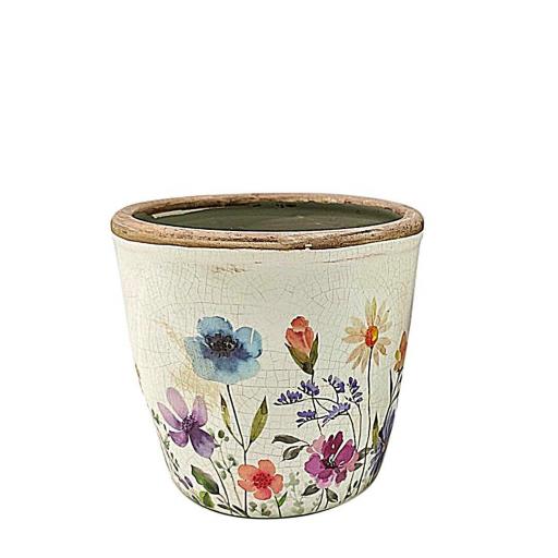 MACETA CERÁMICA ARTESANA DECORADA FLORES