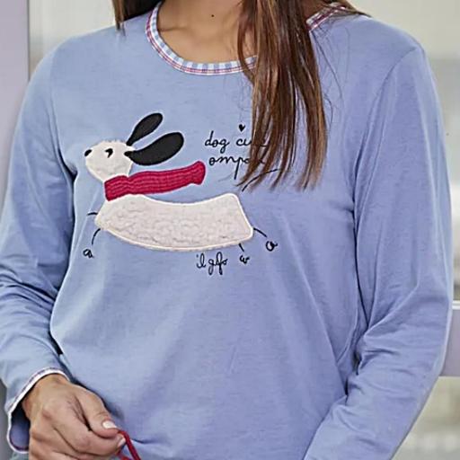 PIJAMA MUJER AZUL CUADROS VICHY PERRO SALCHICHA [2]