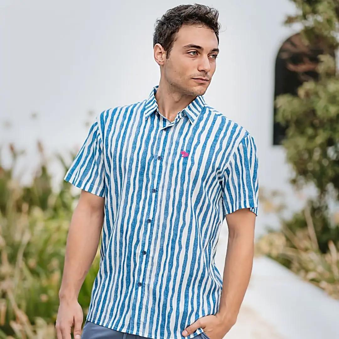 CAMISA HOMBRE ALGODÓN RAYAS AZULES