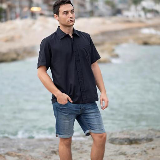 CAMISA HOMBRE NEGRA ALGODÓN ISLA BONITA [0]