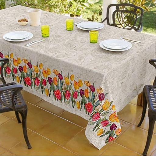MANTEL ANTIMANCHAS TULIPANES CANELLAS [0]