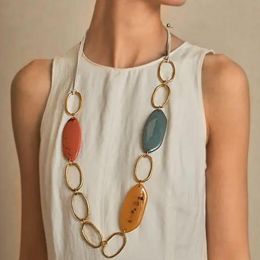 COLLAR LARGO ESLABONES Y PIEZAS COLOR LATIDO