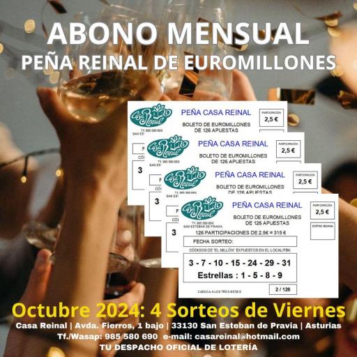 ABONO MENSUAL "PEÑA REINAL EUROMILLONES" OCTUBRE´24 [0]