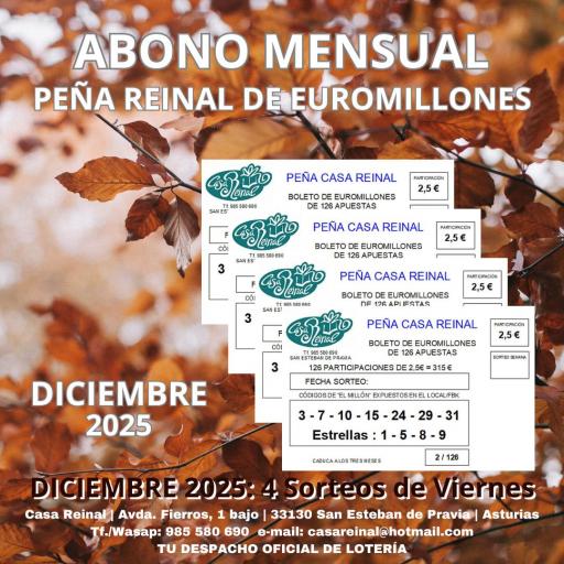 ABONO "PEÑA EUROMILLON" DICIEMBRE´25