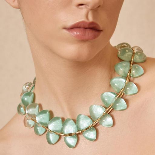 COLLAR SEMIRRÍGIDO CON PIEDRAS TRANSLUCIDAS Y ESLABONES DORADOS