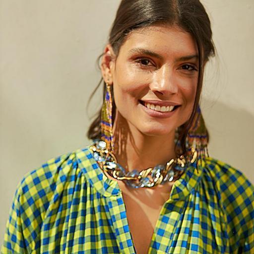 CAMISA VICHY BORDADA DE ALGODÓN