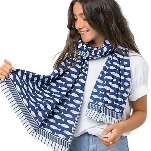 FOULARD PECES BLANCOS BATELA 80x180CM