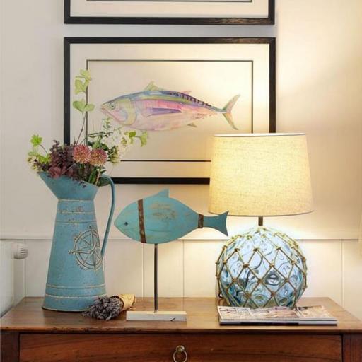 LÁMPARA BOYA DE CRISTAL AZUL ESTILO MARINERO 30 CM /