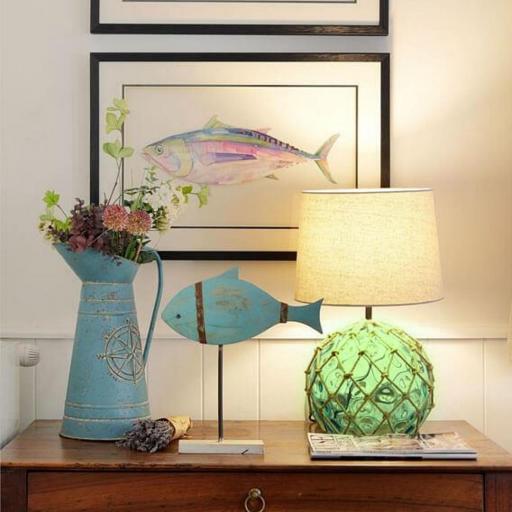 LÁMPARA BOYA DE CRISTAL VERDE ESTILO MARINERO 30 CM /