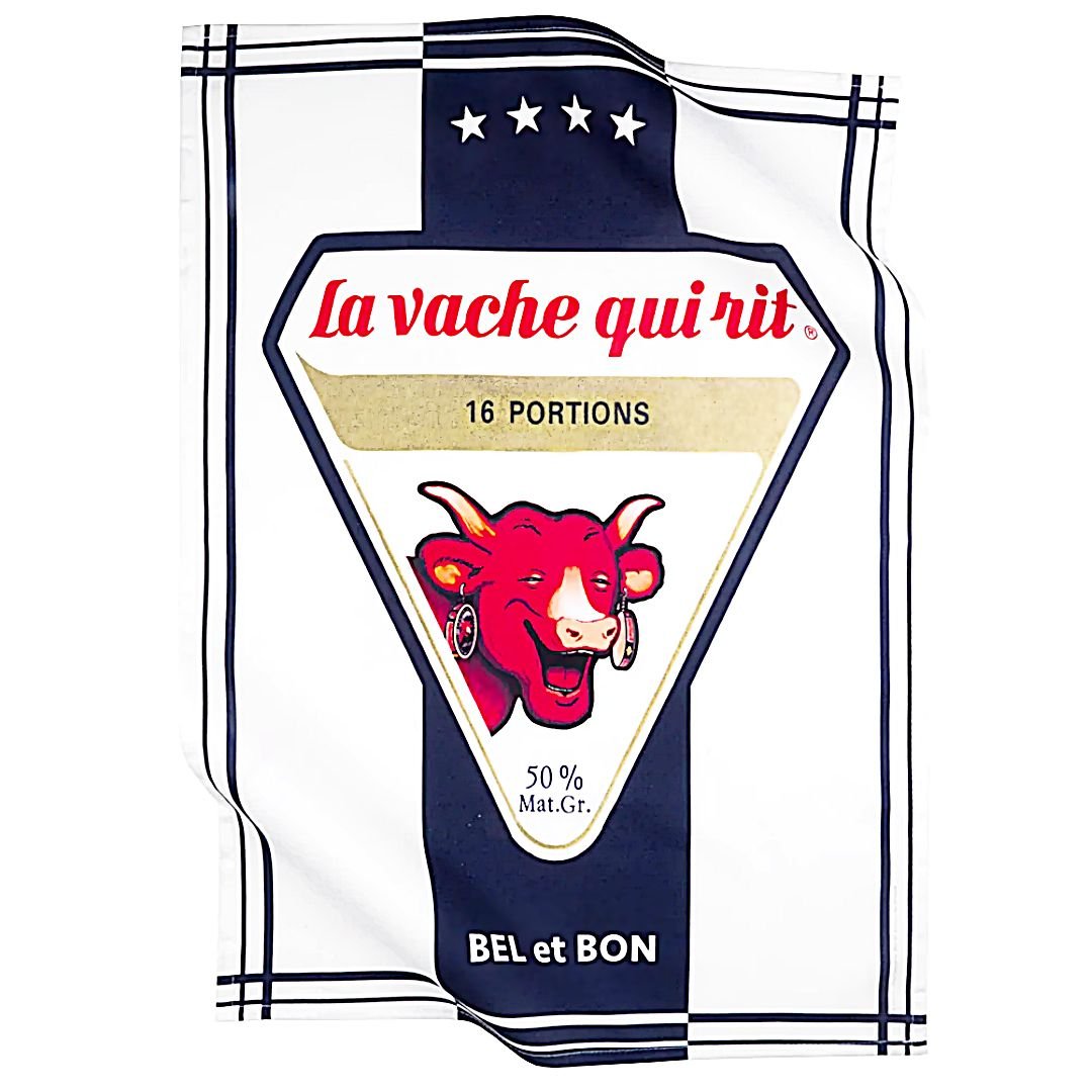 Paño de cocina La Vaca que Ríe vintage 50x70 cm algodón sarga con diseño publicitario clásico