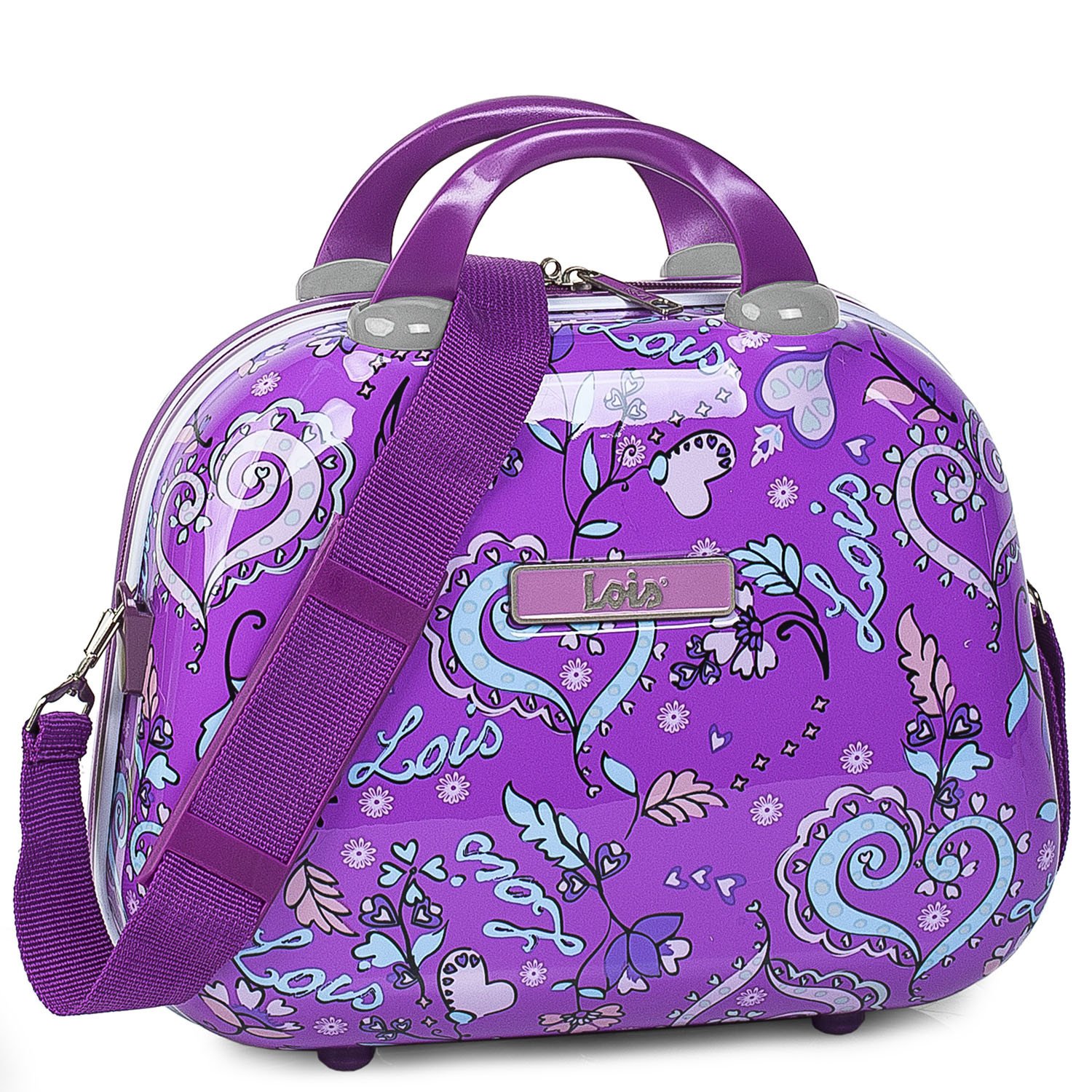 Neceser de viaje rígido Lois en policarbonato con doble asa y sujeción para trolley.