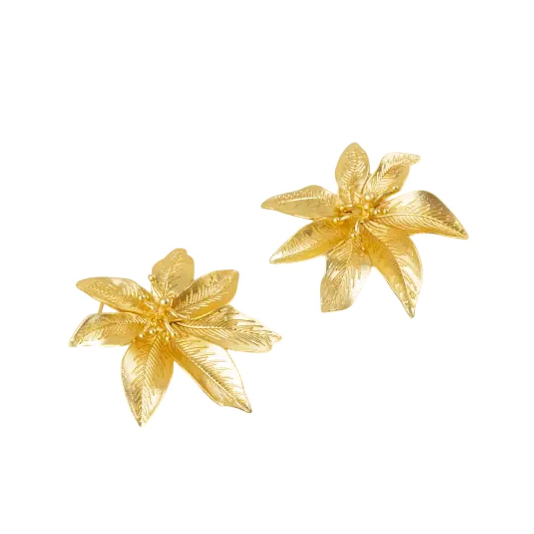 pendientes flor dorada latido mujer grandes elegantes diseño floral Casa Reinal