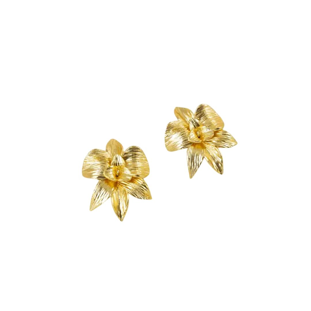 pendientes flor pequeña dorados latido mujer elegantes diseño floral Casa Reinal