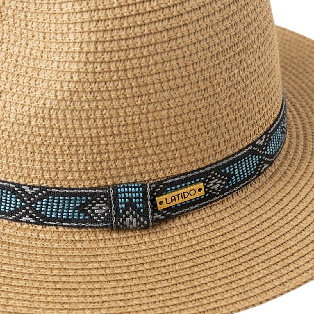 Sombrero fedora mujer Latido con cinta geométrica disponible en azul fucsia y verde