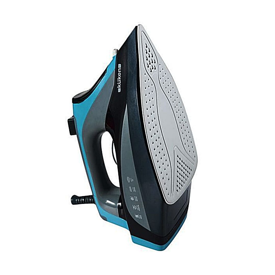 Plancha de vapor KÜKEN 2800W negra y azul con suela de acero inoxidable y depósito de 330 ml
