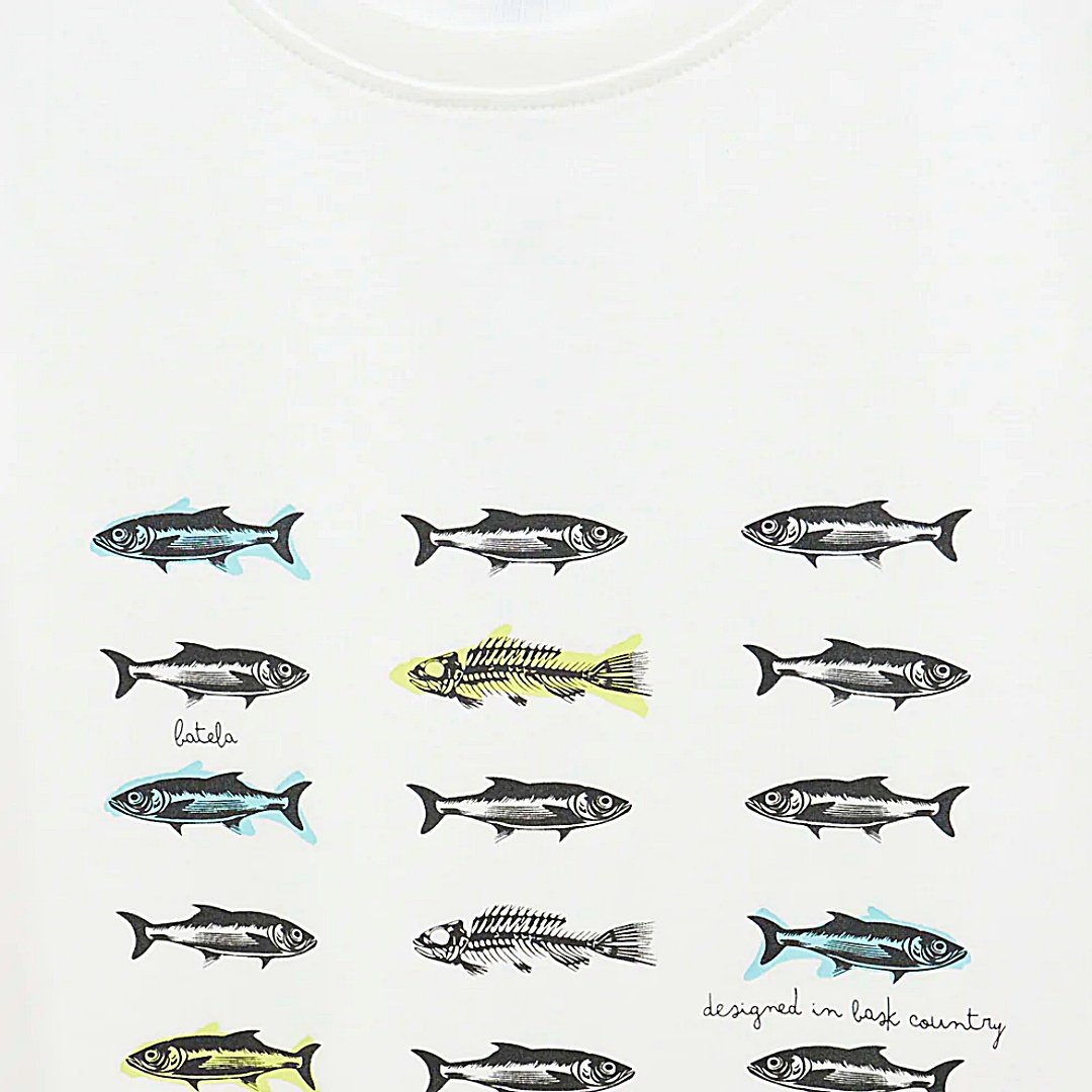 camiseta hombre peces batela algodon blanca A1834 moda marinera Casa Reinal